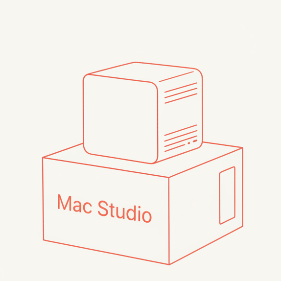 Mac Studio sitting on its retail box